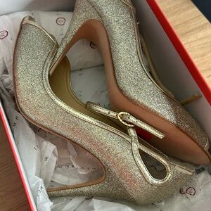 Ivanka Trump Gold Glitter Peep Toe Heels